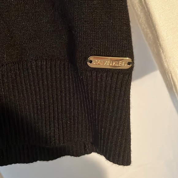 Calvin Klein Ribbed Color Block Mock Neck Women XL/EG/TG Black/White NWT Sweater - Picture 2 of 12